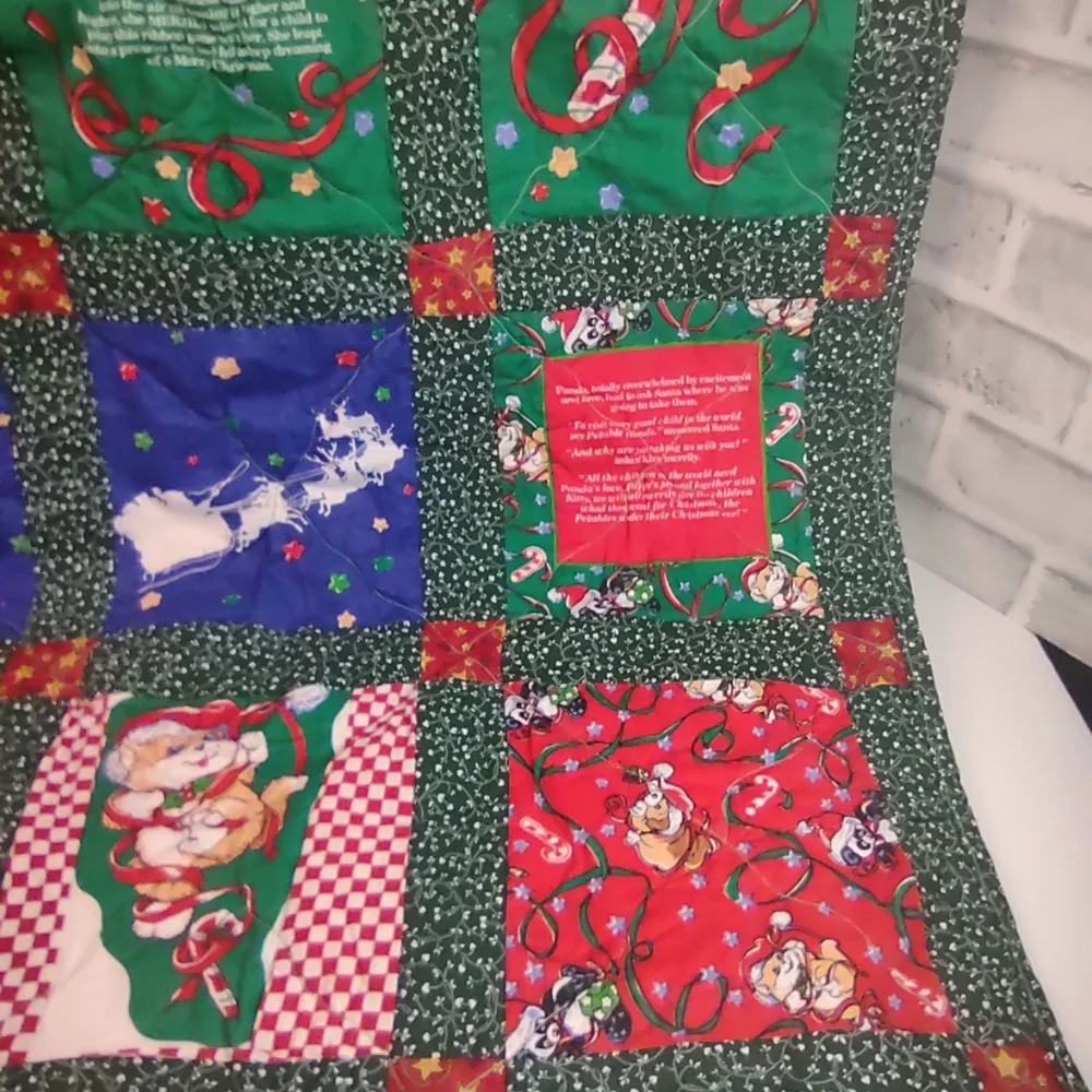 Festive Holiday Lap Quilt with Red, Green, and Blue Patterns